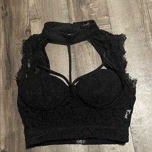 Love J High Neck Zip Back Bra Top